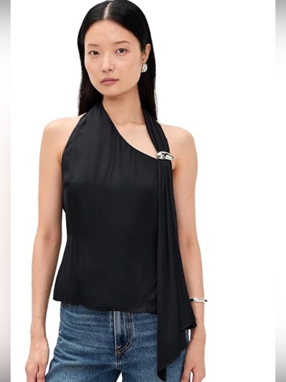 Astr Black One-Shoulder Draped Halter Camisole nwt size medium